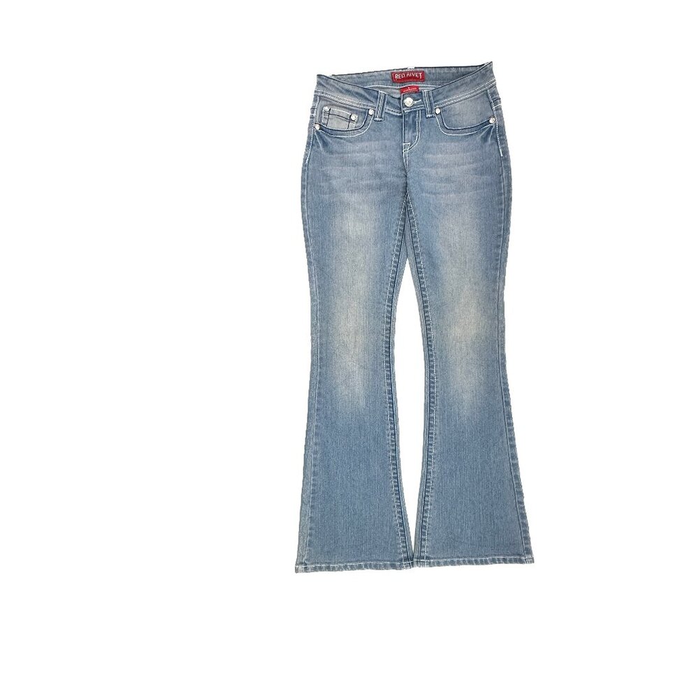 Red Rivet Flare Women's size 5‎ Medium Wash Blue Denim Jeans